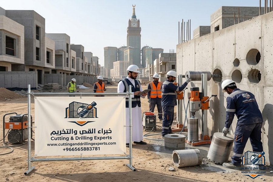 مقاول فتح كور مكيفات مكة باستخدام الكور الماسي لتنفيذ فتحات المكيفات السبليت والمركزي والدكت بدقة عالية وبدون تكسير
